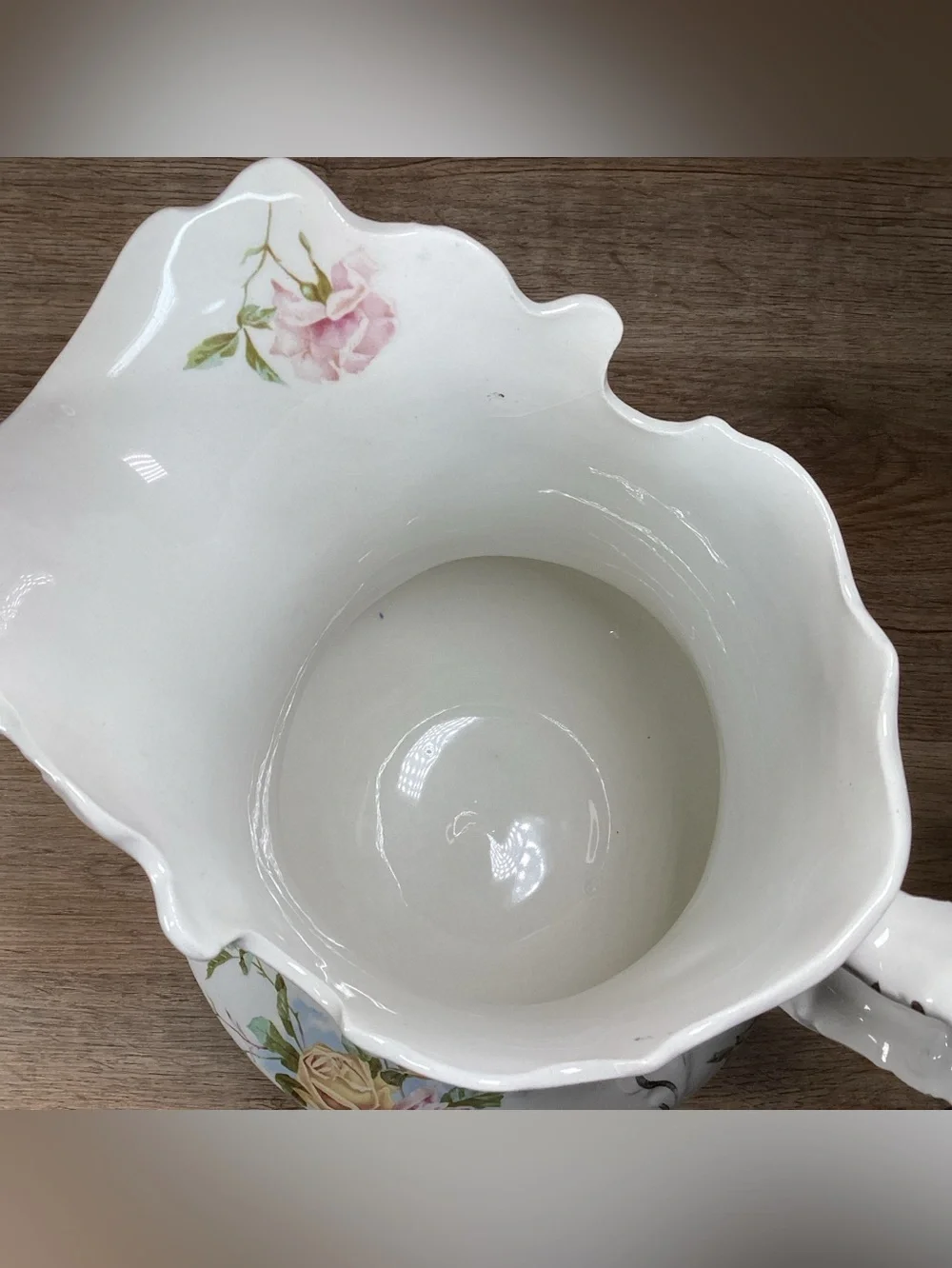 Antique WC Co Semi Porcelain 11” Pitcher Pink & Yellow Roses Gold Leafing Emboss